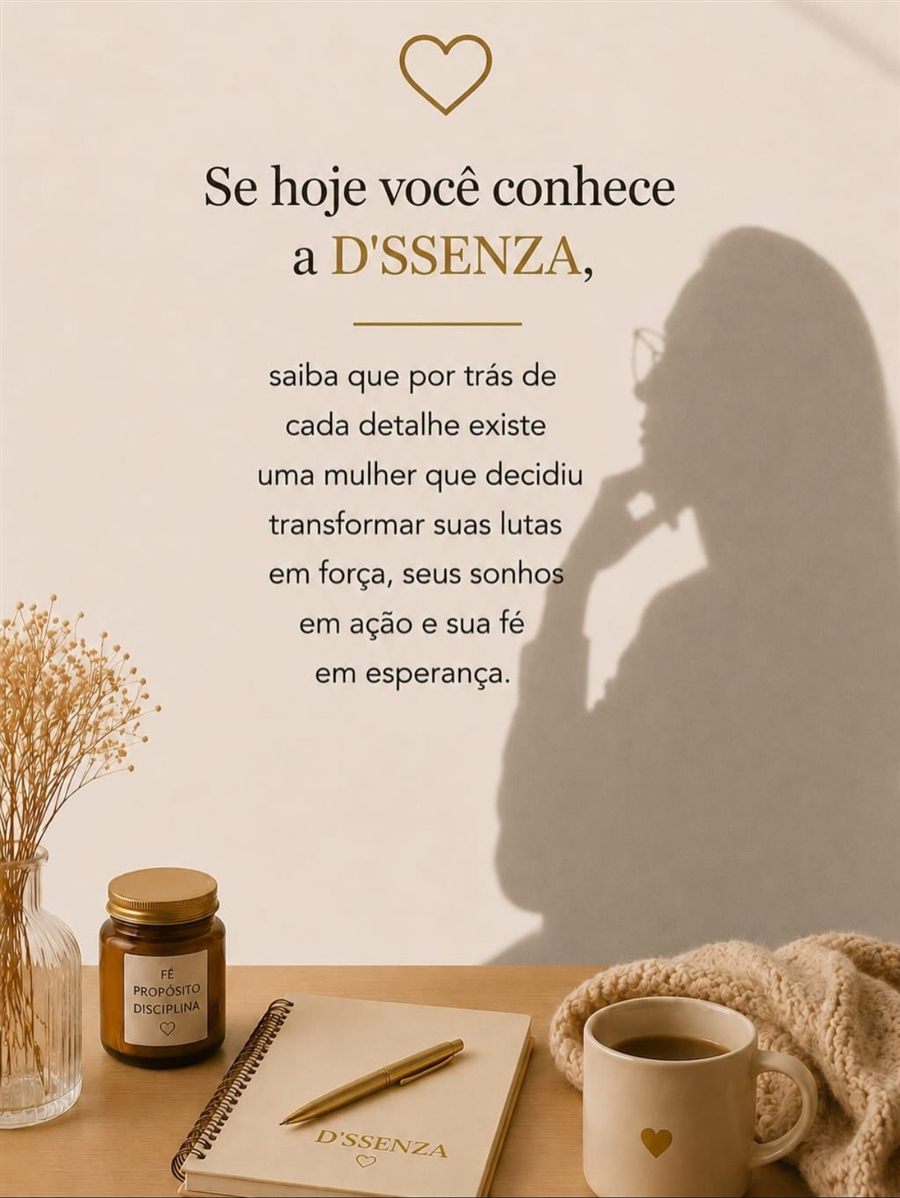 Se hoje você conhece a D'SSENZA, saiba que por trás de cada detalhe existe uma mulher que decidiu transformar suas lutas em força.